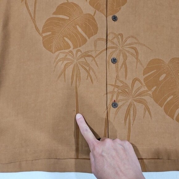 Tommy Bahama 100% Silk Button Up Down Short Sleeve Shirt Brown Mens XL Palm Tree - Picture 3 of 11